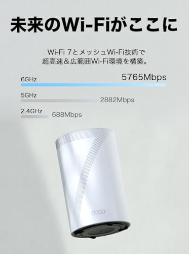 TP-Link メッシュwifi ルーター BE9300 | 2.5Gbpsイーサネット | 5760Mbps (6GHz) + 4320Mbps (5GHz) + 688Mbps (2.4GHz) | 最大wifi範囲278m² | 同時接続台数200台 | Deco BE9300 1ユニット【Amazon.co.jp限定】