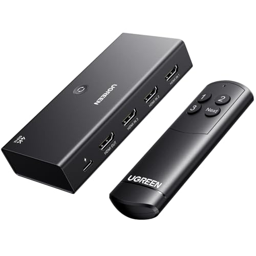 UGREEN HDMI切り替え器 3入力1出力 4K@60Hz リモコン付き HDR10+ CEC HDCP2.2対応 HDMI切替器 Switch/PS5/4/3 Xbox TV Fire Stick Blu-Ray Player対応 手動切り替え