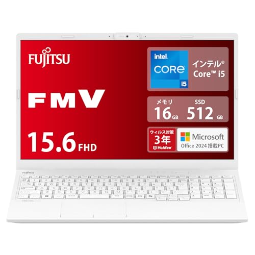 富士通 ノートパソコン FMV WA1/J2 (MS Office 2024/Win 11/15.6型/Core i5/16GB/SSD 512GB) AHシリーズ FMVWJ2A15W_AZ
