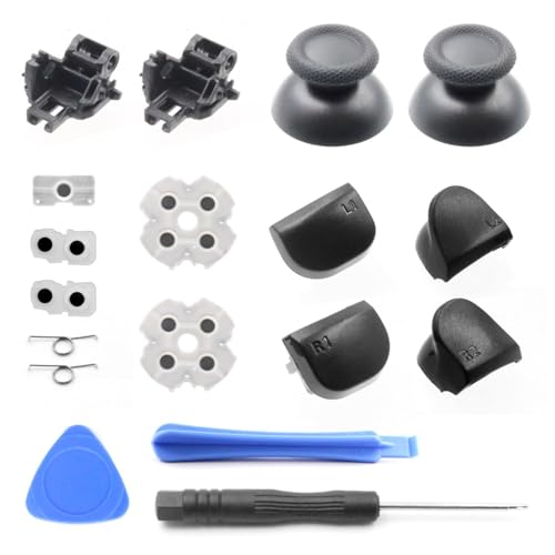 PS5 コントローラー 修理 モジュール修理部品 ps5 コントローラー 互換 導電ゴム L1 L2 R1 R2 トリガー バネ付き 修理用工具付き 交換用部品 PS5交換ボタン V1 (18in1)