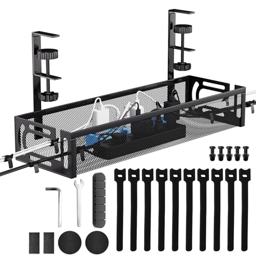 VerkTop ケーブルトレー 配線隠し ルーター 収納 幅40cm デスク 収納 配線 整理 天板1〜5cm設置 穴あけ不要 人気版 デスク下 収納 ケーブルトレー デスク下 ケーブル 収納 ケーブルオーガナイザー ケーブルホルダー ケーブルボックス コード隠し ケーブル収納 デスクした収納 机下 収納 コード まとめる 机下 収納 配線トレー スチール製 取り付け簡単 日本語取扱説明書付き 黒