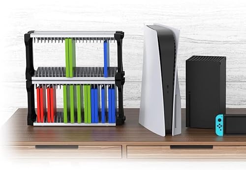 収納タワー for Xbox Switchゲーム用 ストレージスタンド for PS4/PS5 ゲームソフト 3枚収納可能 省スペース ゲームコントラーラ収納フック*2 縦置きスタンド 収納スタンドゲームソフト とコントローラー収納 ホストディスク単層収納ボックスホルダー ゲームディスクタワー垂直スタンド ゲームディスク (2層で46枚のディスクが入ります)