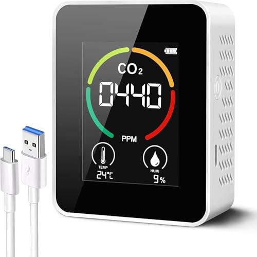 二酸化炭素濃度計 二酸化炭素検出器 CO2センサー 温度測定 湿度測定 3 in 1 高精度 NDIR方式 400-5000PPM測定範囲 リアルタイム監視 高濃度警報機能 CO2濃度測定器 温度 湿度緊急対策 ウィルス感染予防対策 空気質測定器 (通常版)