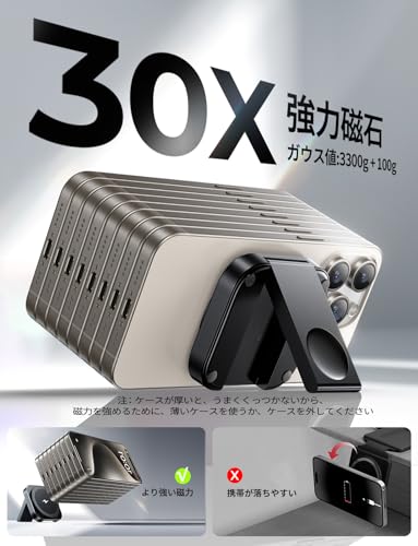 LISEN Magsafe充電器 業界極小サイズ マグセーフ充電器 2in1 スタンド 置くだけ充電 軽量 トラベル約10W/7.5W Mag safe ワイヤレス 旅行 Galaxy iPhone16 Pro Max 15/15Plus/15/14/13/12Pro/Apple Watch 10 /Airpodsに対応(ダークグレー)