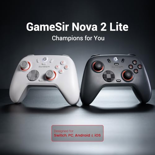 GameSir Nova 2 Lite PC コントローラー 有線、無線（Bluetooth、2.4GHz）1000hzポーリングレートゲームパッド PC、Switch、ios、Android対応 独自開発したアンチドリフトホール効果スティックゲームコントローラー トリガーストップ 二つ背面ボダン ターボ機能 非対称ランブルモーター付きswitch switch 2 プロコン 一年保証 日本語説明書 ホワイト