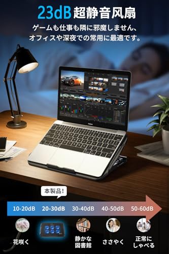 『新登場・強力 冷却ファン』 ノートパソコン冷却パッド 冷却台 6つの冷却ファン搭載 4段階高度調整可 風量調節可 ノートPCクーラー pc冷却スタンド 2つUSBポート 大風量・低騒音 滑り止め付 16インチ以内のノートパソコンやタブレットに対応 オフィス/在宅勤務/出張用