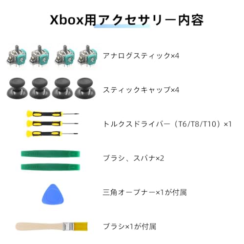 KKLM コントローラー交換用 修理キット一式 Xbox Series X/S コントローラー対応 3Dジョイスティック交換パーツ 4個セット＋アナログキャップ＋分解ツール付き（T6/T8/T10ドライバー含む）