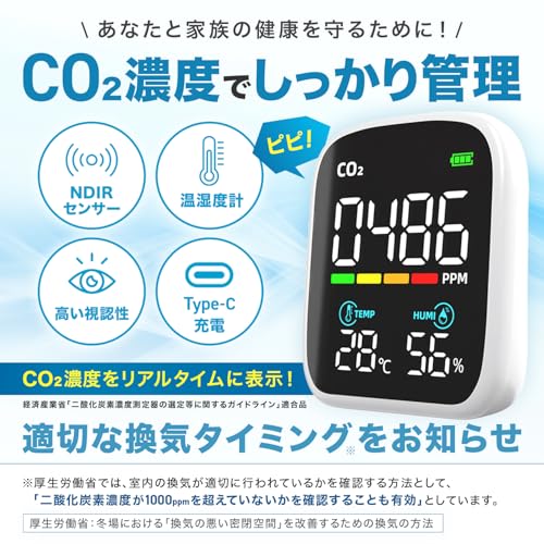 FieldNew 《とにかく見やすい》二酸化炭素濃度計 高コントラスト/大文字/自動輝度 2Way電源(充電池＆コンセント給電) 日本語説明書 保証書付 NDIR センサー CO2測定器