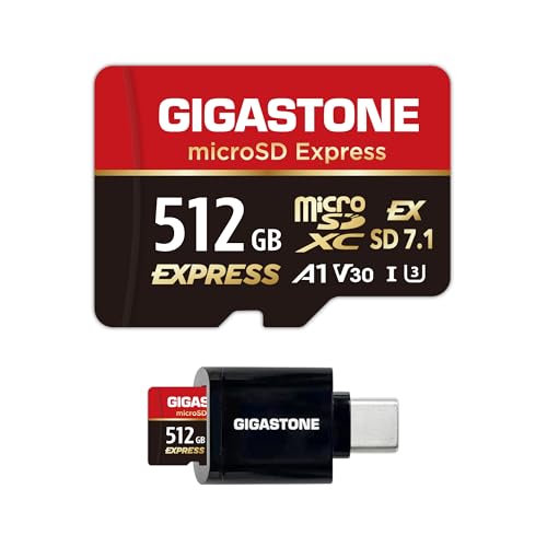 【Nintendo Switch 2動作確認済】GIGASTONE microSD Express microSDカード 512GB SD7.1 読み取り速度/書き込み速度最大 880/650MB/s A1 V30 U3 Type-Cカードリーダー付き