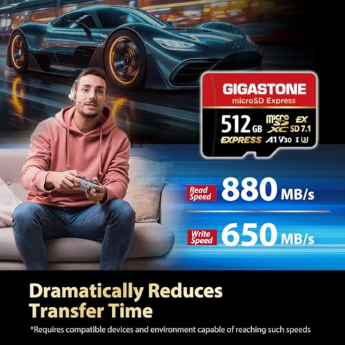 【Nintendo Switch 2動作確認済】GIGASTONE microSD Express microSDカード 512GB SD7.1 読み取り速度/書き込み速度最大 880/650MB/s A1 V30 U3 Type-Cカードリーダー付き
