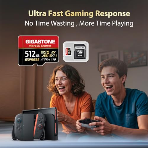 【Nintendo Switch 2動作確認済】GIGASTONE microSD Express microSDカード 512GB SD7.1 読み取り速度/書き込み速度最大 880/650MB/s A1 V30 U3 Type-Cカードリーダー付き