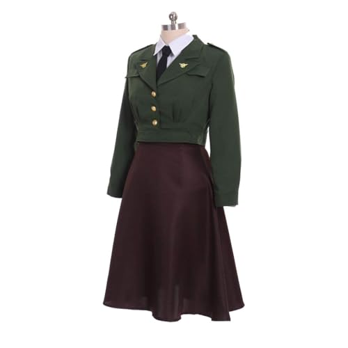 Saniplaycos レディース 役員 ユニフォーム エージェント ペギー カーター コスプレ ドレス ヴィンテージ グリーン ミリタリー コスチューム ハロウィン, グリーン, X-Large
