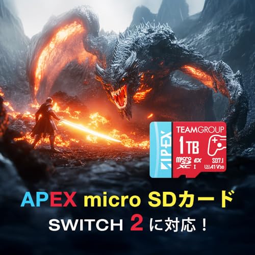 TEAMGROUP (旧称 Team) microSD Express カード 1TB 【 Nintendo Switch2 動作確認済み】 APEX UHS-I U3 A1 V30 読出800MB/s 書込700MB/s PCデータ転送/4K動画撮影向け 日本正規5年保証 TAPMSDE1TIV30A102