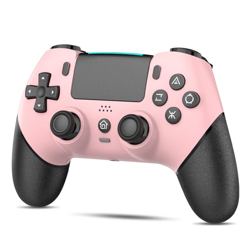 PS4コントローラー【2025年新版·金賞傑作】Onefun ps4 コントローラー 大容量1000mAh Bluetooth無線接続 背面ボタン付き マクロ機能 Turbo自動連射機能 6軸ジャイロセンサー搭載 16時間連続使用 高耐久ボタン イヤホンジャック付き ワイヤレス4コントローラ ー P4/P4 Pro/Slim/PC対応 日本語取扱説明書（ピンク）