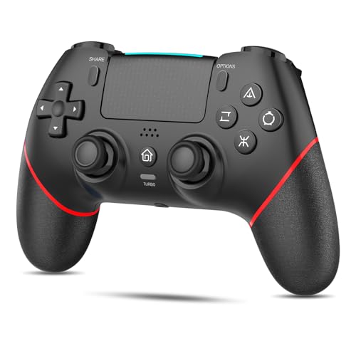 PS4コントローラー【2025年新版·金賞傑作】Onefun ps4 コントローラー 大容量1000mAh Bluetooth無線接続 背面ボタン付き マクロ機能 Turbo自動連射機能 6軸ジャイロセンサー搭載 16時間連続使用 高耐久ボタン イヤホンジャック付き ワイヤレス4コントローラ ー P4/P4 Pro/Slim/PC対応 日本語取扱説明書 （ブラック/レッド）