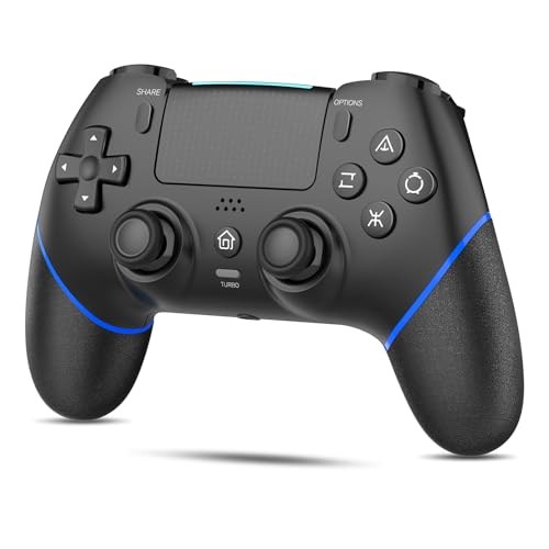 PS4コントローラー【2025年新版·金賞傑作】Onefun ps4 コントローラー 大容量1000mAh Bluetooth無線接続 背面ボタン付き マクロ機能 Turbo自動連射機能 6軸ジャイロセンサー搭載 16時間連続使用 高耐久ボタン イヤホンジャック付き ワイヤレス4コントローラ ー P4/P4 Pro/Slim/PC対応 日本語取扱説明書 （ブラック/ブルー）