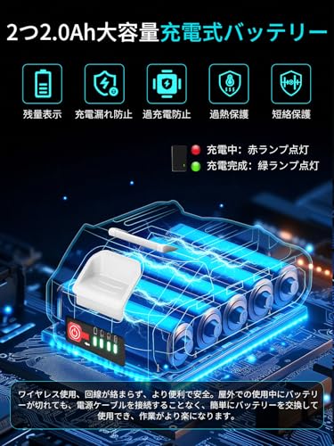 洗車 ブロワー 強力 ブロアー 充電式 残量表示 PSE認定 コードレス ブロワ 2000mAh大容量バッテリ一2個搭載 マキタ18Vバッテリー対応可能 エアブロー 小型 軽量 送風と集塵1台2役 庭掃除 落ち葉掃除機 日本語取扱説明書付き（ブルー）