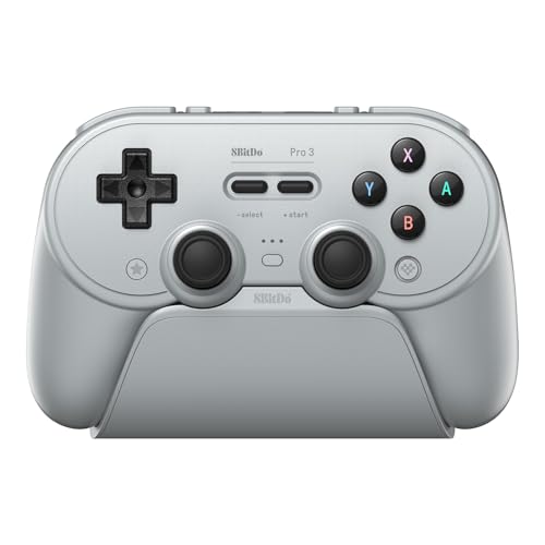 8BitDo Pro 3 BluetoothコントローラーSwitch/Switch 2用-TMRジョイスティック、交換可能なABXYボタン、プロ仕様のバックボタン、充電ドック、ホールエフェクトトリガー、Windows、Apple、SteamOS、Androidに対応（Gray）