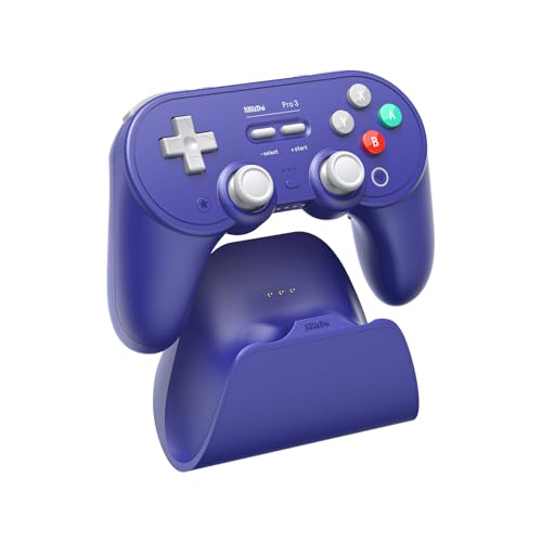 8BitDo Pro 3 BluetoothコントローラーSwitch/Switch 2用-TMRジョイスティック、交換可能なABXYボタン、プロ仕様のバックボタン、充電ドック、ホールエフェクトトリガー、Windows、Apple、SteamOS、Androidに対応(Purple)