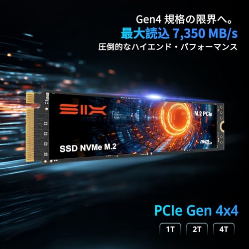 SIX NVMe M.2 SSD 1TB PCIe Gen4x4，PS5メモリー拡張対応/ヒートシンク付 最大読込7350MB/s M.2 2280 デスクトップ/ノートPC用 ゲーミングSSD