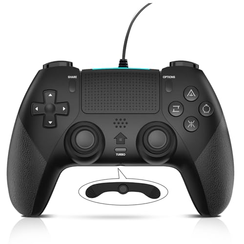 PS4コントローラー マクロ機能 背面ボタン付き ps4 コントローラー 有線 TURBO連射 ピンホールリセット機能 ジャイロセンサー機能 USB接続 遅延なし 高耐久ボタン 人間工学 耐衝撃 ナイロン素材 持ち運び便利 PS4/PS3/PC対応 日本語取扱説明書付き（ブラック）
