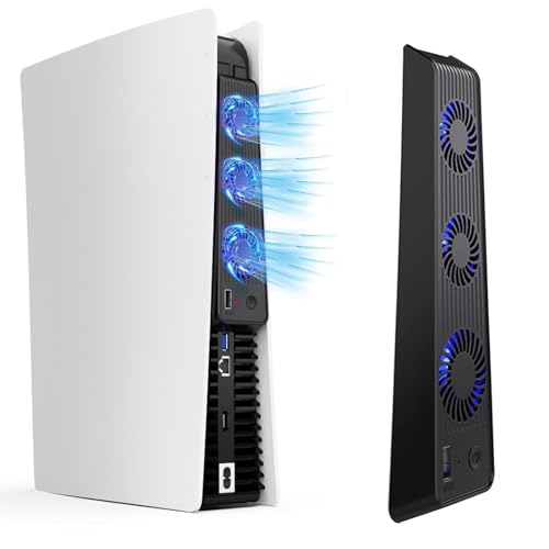 Elnicec PS5冷却ファン 旧型 [2025年アップグレード版] 急速冷却 LEDライト USBポート付 3つファン PS5コンソール用放熱 装着簡単 低騒音 熱対策 PS5 周辺機器 ディスク版 デジタル版の両方に対応 (ブラック)