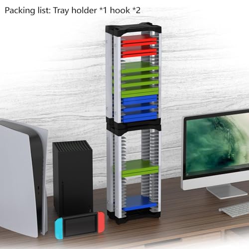 ゲームソフト 収納タワー ストレージスタンド PS5/PS4/PS3/Xbox Series S & X/Switch ブルーレイ【18枚収納可能+コントローラーホルダー付き】ゲームカセット ビデオゲーム棚 便利グッズ 省スペース 縦置きスタンド
