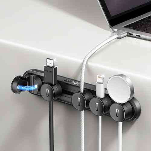 JOYROOM ケーブルホルダー ケーブルクリップ 5 in 1 マグネット式 Magnetic Cable Holder スムーズ調整可能 複数のケーブル同時収納 すっきり USB-Cケーブル HDMI type-c マウスライン キーボードライン 電源コード ヘッドフォンケーブルなどに対応 デスク周り 卓上 机 ナイトテーブル 便利グッズ ブラック