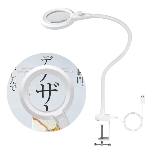 LUCKOOK 拡大鏡 スタンド LED ライト付き 3倍 卓上ルーペ クランプ式 デスクライト 調光調色 10W 明るい USB給電 目に優しい 撮影 自撮 新聞 読書 手芸 精密作業 高齢者 モデル製作 修理 電子工作 便利 省スペース（ホワイト）