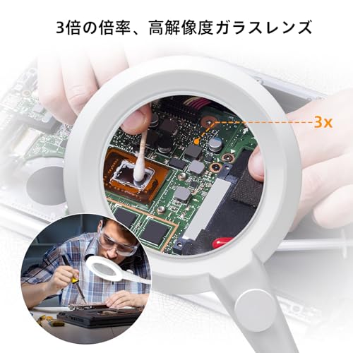 LUCKOOK 拡大鏡 スタンド LED ライト付き 3倍 卓上ルーペ クランプ式 デスクライト 調光調色 10W 明るい USB給電 目に優しい 撮影 自撮 新聞 読書 手芸 精密作業 高齢者 モデル製作 修理 電子工作 便利 省スペース（ホワイト）