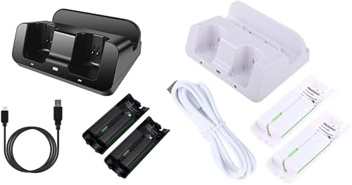 NETWOW 充電ステーション ドックスタンド 充電器 Wiiリモコン Uゲームパッド用 バッテリーとUSB充電コード ゲームシステム付き (ホワイト)