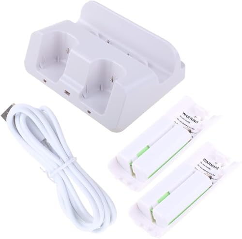 NETWOW 充電ステーション ドックスタンド 充電器 Wiiリモコン Uゲームパッド用 バッテリーとUSB充電コード ゲームシステム付き (ホワイト)