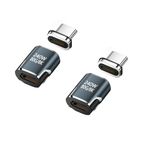 YFFSFDC USB-Cマグネット式 Type C 変換アダプタ USB4.0 N52自動吸着 マグネット 8K@60Hz映像出力 80Gbps高速データ転送 240W急速充電 Mac Book Pro、Nintendo Switch、Nexus 6P 5X、iphone16、Sam sung Galaxy S8、L G G5 V20などのType Cデバイスに対応 2個セット シアン