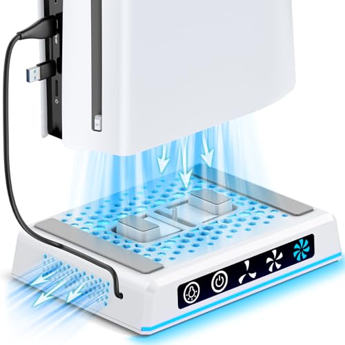 PS5縦置き冷却スタンド PS5 Pro/PS5/PS5 Slim対応 3段階風速調整 冷却ファン内蔵 放熱改善 RGBライト搭載 プレステ5周辺機器 2-in-1 USB-C/USB-Aケーブル付