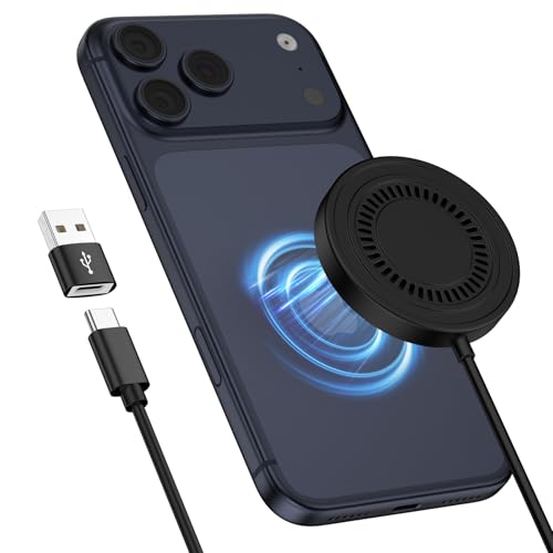 ワイヤレス充電器 マグネット式 最大15W出力 magsafe 充電器 無線充電器 Type-Cポート* USB Cメス-USB Aオスアダプタ付き MagSafe対応 軽量 小型 强磁気吸着 15W/10W/7.5W/5W 置くだけ充電器 iPhone 17/16/15/14/13/12シリーズ対応 Galaxy AirPods2/AirPods Pro 各種対応 ブラック