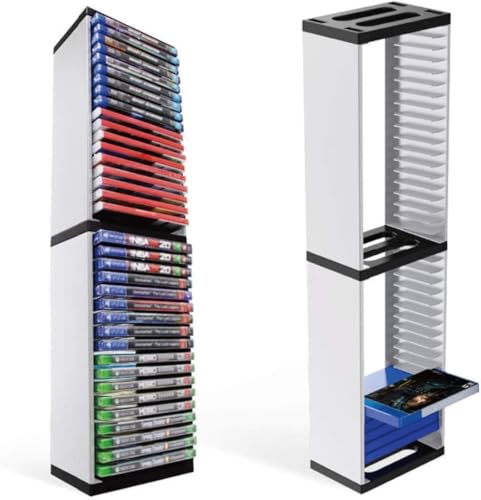 JoyeeLii PS4対応多機能縦置きスタンド 36 枚ソフト収納 ゲームソフトラック ゲームカセット BD ディスク収納 便利グッズ タワー型 省スペース 縦置きスタンド たておき PS5対応 XboxOne対応 (シルバー)