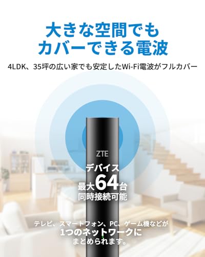 ZTE WiFiルーター無線 LAN Wi-Fi6 高速 EasyMesh メッシュ対応 デュアルバンド APP設定 11ax/11ac AX3000 2402+574Mbps IPv6 WPA3 wifi中継機 3階建4LDK (AX3000 Sora, ブラック)