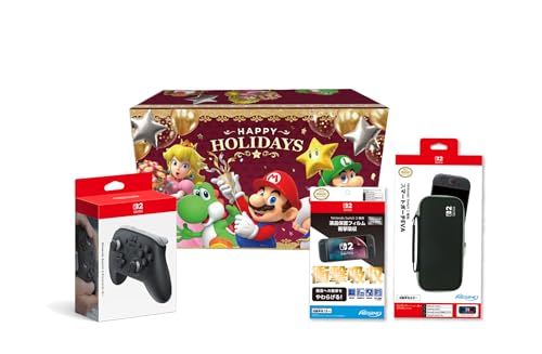 【スーパーマリオ ホリデーギフトプレゼントボックス入り】【任天堂純正品】Nintendo Switch 2 Proコントローラー + 【任天堂ライセンス商品】Nintendo Switch 2 専用液晶保護フィルム 衝撃吸収 + 【任天堂ライセンス商品】Nintendo Switch 2 専用スマートポーチEVA ブラック×グレー