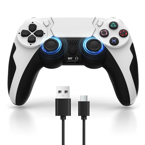 PC コントローラー【eスポーツ専用ゲームパッド・3D ホール効果スティック トリガー切替対応・1000Hz ポーリングレート】PS4 ゲームパッド Turbo 機能 マクロ機能 6軸ジャイロセンサー搭載 4階段HD振動 タッチパッド 高耐久ボタン ゲームコントローラー ヘッドフォンジャック付き Android/IOS/Windows/PS4/PC対応 (ホワイト)