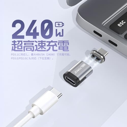 日本の中小企業 Type-C to Type-C マグネット式 変換アダプタ L字 USB-C 240W 8K60Hz USB3.2 GEN2 40Gbps typec ハブ typec to type c usb c マグネット 充電 データ転送 変換アダプタ usbc マグネット変換アダプター (Bタイプ, USB-C(メス)本体のみ)