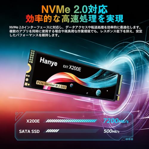 Hanye SSD 1TB PCIe Gen4x4 M.2 NVMe 2.0 2280 PS5 Pro/PS5 Slim/PS5動作確認済み R:7200MB/s W:6300MB/s 3D NAND グラフェン放熱シート付き X200E 正規代理店品 5年保証
