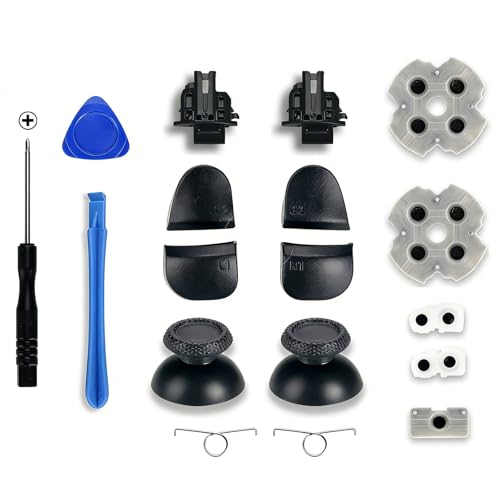 BTtime PS5 コントローラー 18in1 コントローラー 修理キット モジュール修理部品 互換 交換 導電ゴム L1 L2 R1 R2 トリガー ブラック 修理用工具付き 交換用部品