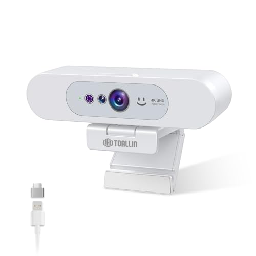 TOALLIN 4K Ultra HD ウェブカメラ、Windows Hello対応、顔認証webカメラ、オートフォーカス、内蔵マイク、ノートパソコン用USBウェブカム、ビデオ会議、ライブストリーミング、ビデオ通話に最適