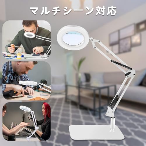 拡大鏡 スタンド スタンドライト ライト付き ルーペ 10倍の倍率 折りたたみ式 置き型＆クリップ式両用 360°角度調整可能 多功能デスクランプ タンドルーペ 3種色温度 10階調光 目に優しい ledライト付き 伸縮式 72個led 卓上ルーペ USB給電 多用途 読書 撮影ライト 自撮りライト 読書 新聞 多用途拡大鏡 高倍率 虫眼鏡 (ホワイト)