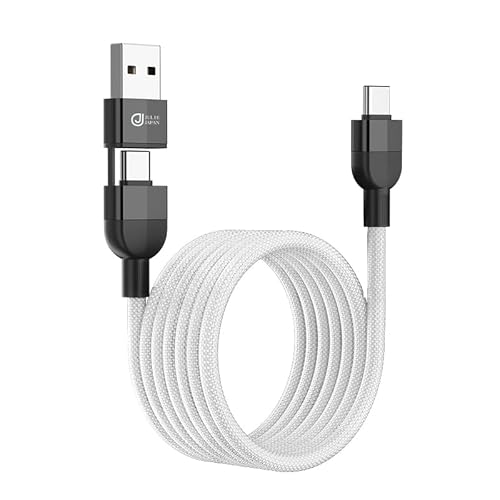 JJ JULIE JAPAN くるピタケーブル USB-C Type-C ケーブル 240W PD急速充電 マグネット 絡まない コンパクト 持ち運び USB-A変換付 データ転送 1m スマホ充電器 ホワイト
