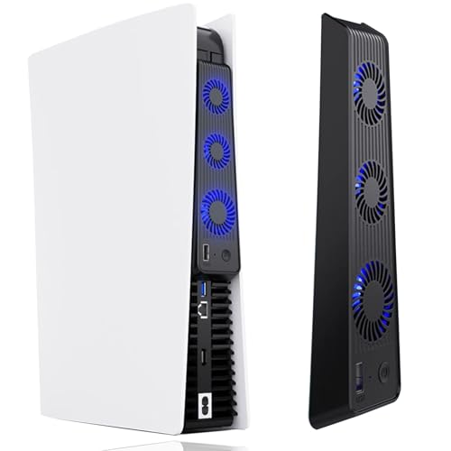 Elnicec P5冷却ファン 旧型 [2026年アップグレード版] 急速冷却 LEDライト USBポート付 3つファン P5コンソール用放熱 装着簡単 低騒音 熱対策 P5 周辺機器 ディ-スク版 デジ-タル版の両方に対応 (ブラック)
