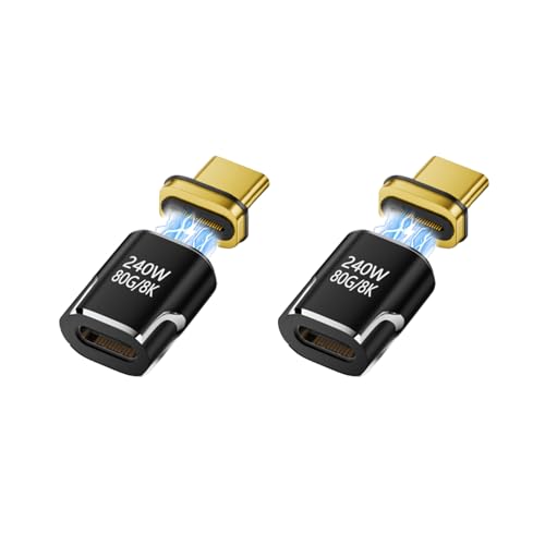 日本の中小企業 Type-C to Type-C マグネット式 変換アダプタ USB-C 240W 8K60Hz 80Gbps typec to type c usb c マグネット 充電 データ転送 変換アダプタ usbc マグネット変換アダプター2個セット (ブラック, 本体＋コネクタ(金メッキ))