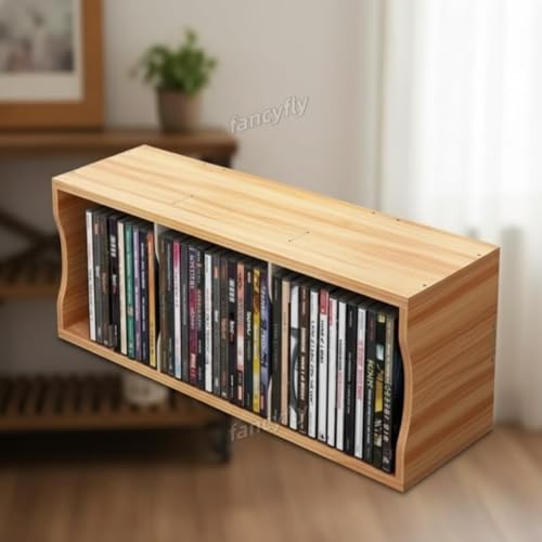 fancyfly木製 CD・ゲームディスク収納棚 デスクトップ用 47×15×20cm ・PS4 ディスク整理・展示スタンドゲームソフト整理棚、CD コレクション棚、ディスク展示ラック、デスク上 CD 収納、木製ディスクホルダー (横3コマPSラック-胡桃木色)