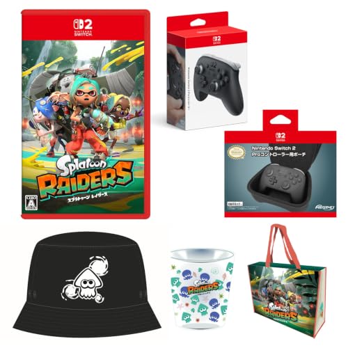 【Amazon.co.jp限定バケットハット付き】スプラトゥーン レイダース -Switch2 ＆ 【任天堂純正品】Nintendo Switch 2 Proコントローラー ＆ 【任天堂ライセンス商品】Nintendo Switch 2 Proコントローラー用ポーチ ブラック 【Amazon.co.jp限定】特典 クリアタンブラー＆ファスナー付きショッピングバッグ 同梱