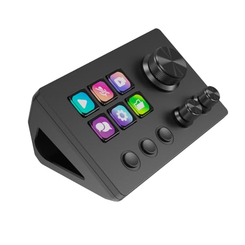 VSDINSIDE ストリームドックストリームコントローラー N3ブラック | 6つのLCDカスタマイズキー＆3つのダイヤル搭載, マクロキーボード, OBS・Premiere Pro・Excel対応, PC/Mac両対応, USB有線接続 左手用デバイス